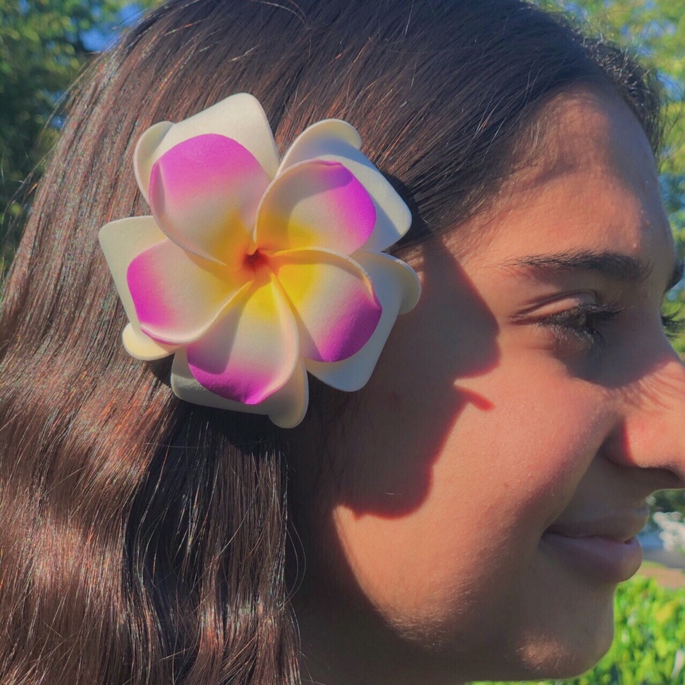 purple plumeria hawaiian hair clip